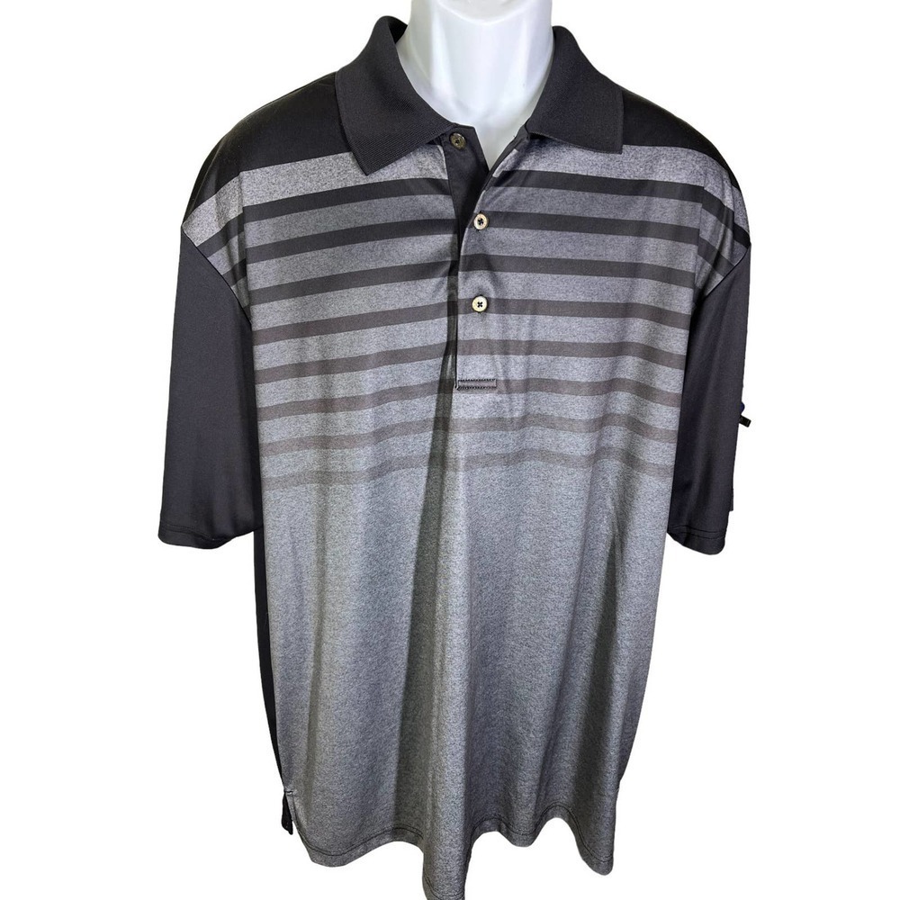GRAND Slam Gray & Black Striped Short Sleeve Polo Shirt Men's Size 2XB